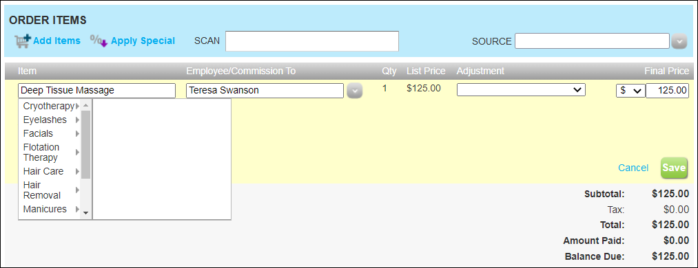 How to take payment and complete an order (Booker Version 1)