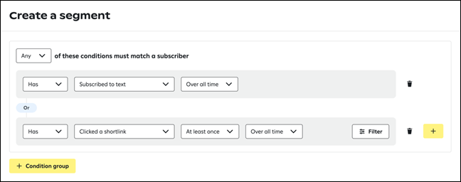 Create a dynamic segment (Attentive SMS & Email)