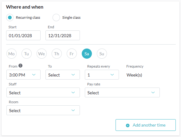 Schedule a class screen