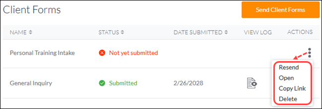 Client Documents screen