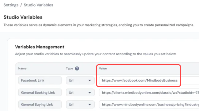 Studio variables (macros) and dynamic links (Attentive Email & SMS)