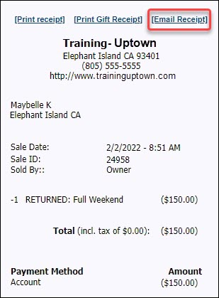 How to send an email receipt of a return/refund