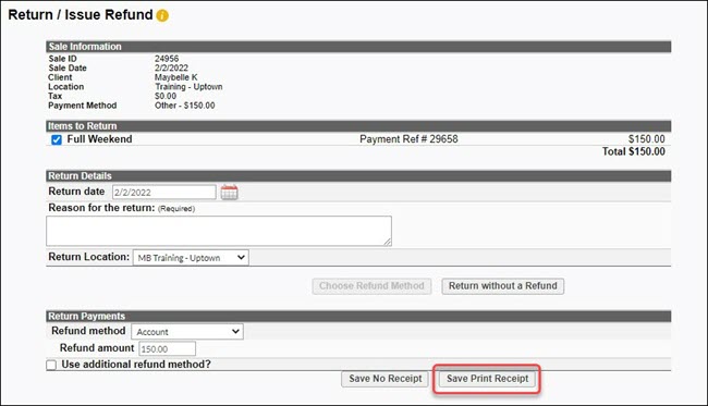 How to send an email receipt of a return/refund