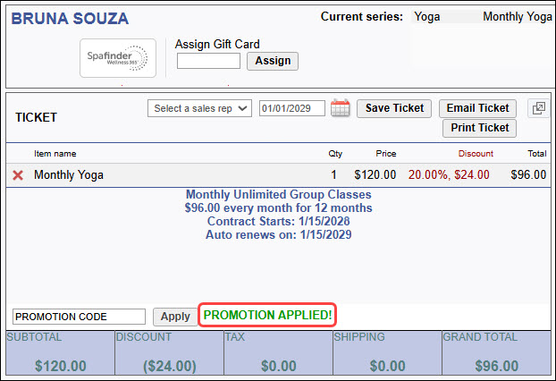 How to set up a promo code to work on a contract